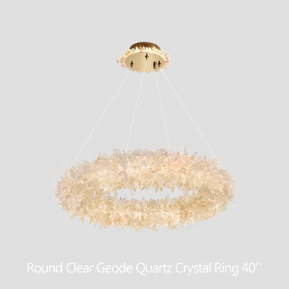 Amber Kandace Round Rock Crystal Pendant Light Modern Chandelier for Living Room 24'', 31.5'', 40'', 47''