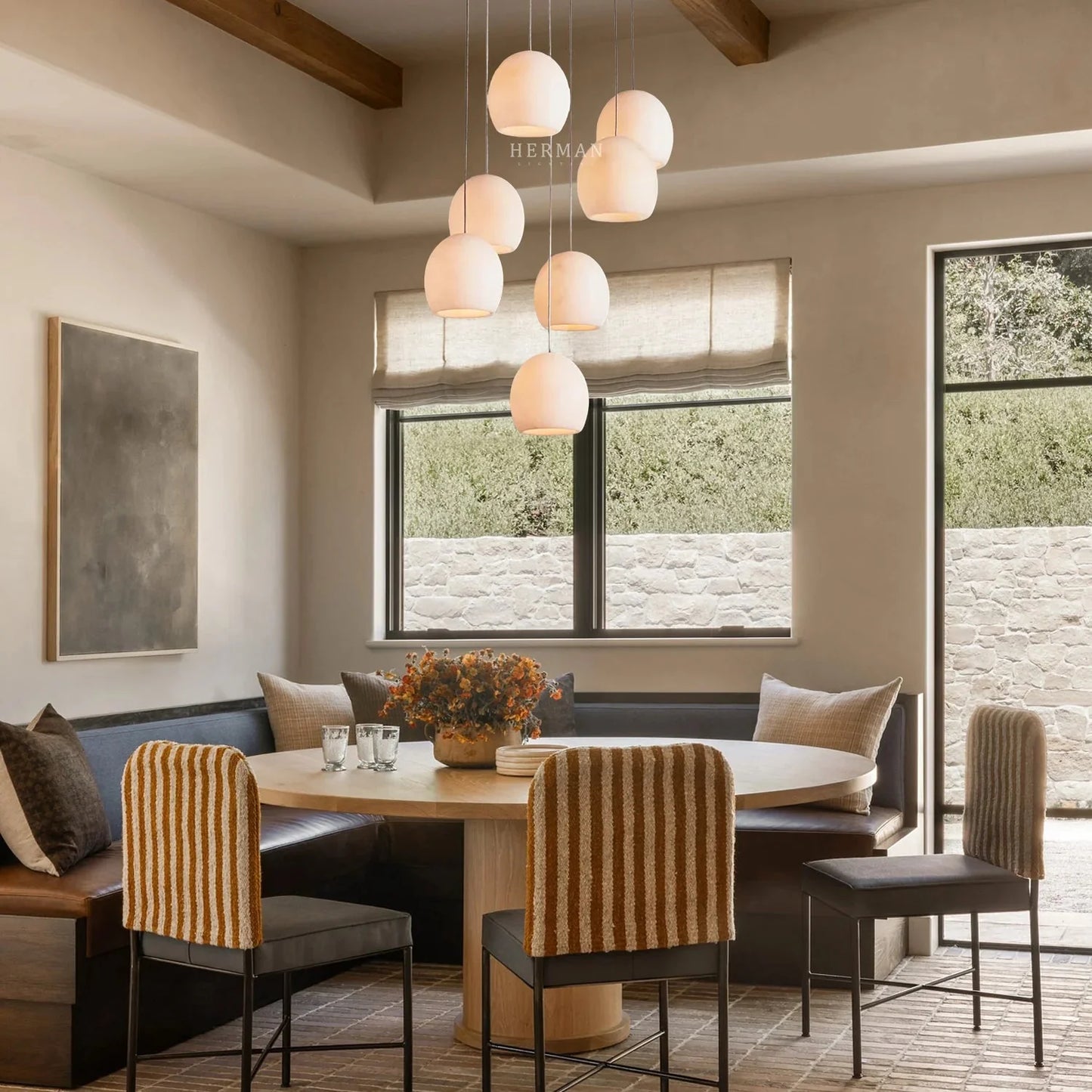 Arica Round Alabaster Chandelier Light