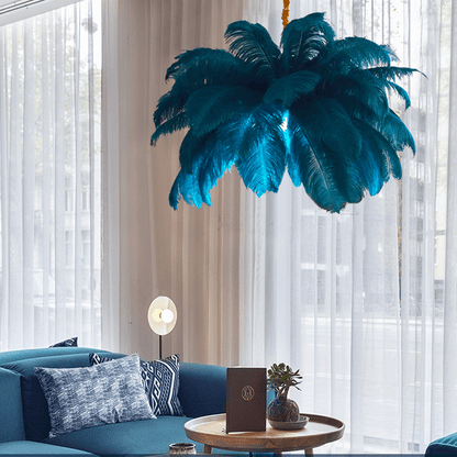 Art Deco Colorized Feather Brass Branch Chandelier