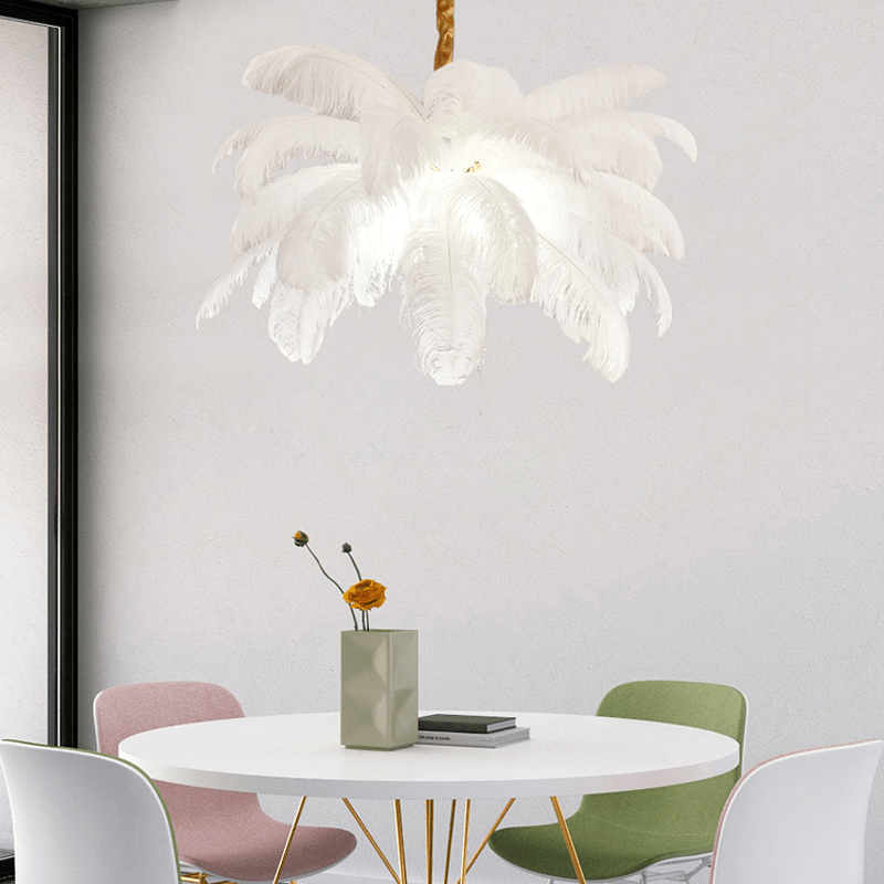 Art Deco Colorized Feather Brass Branch Chandelier