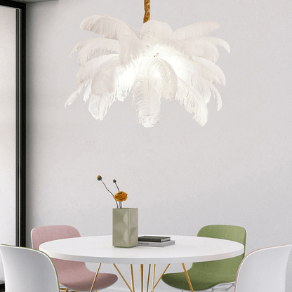 Art Deco Colorized Feather Brass Branch Chandelier