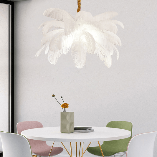 Art Deco Colorized Feather Brass Branch Chandelier