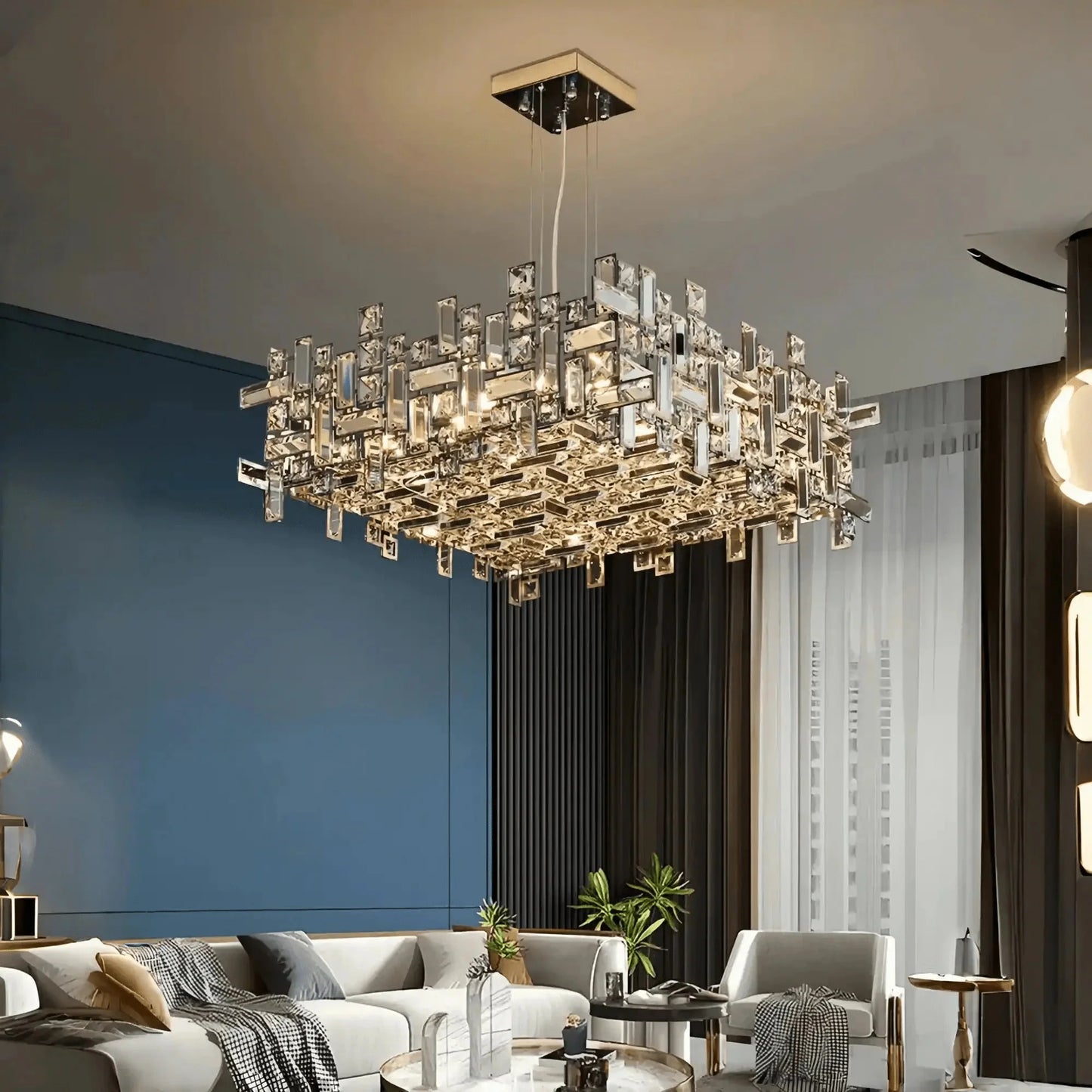 Art Irregular Block Collection Crystal Pendant Chandelier Suit for Living/Dining Room