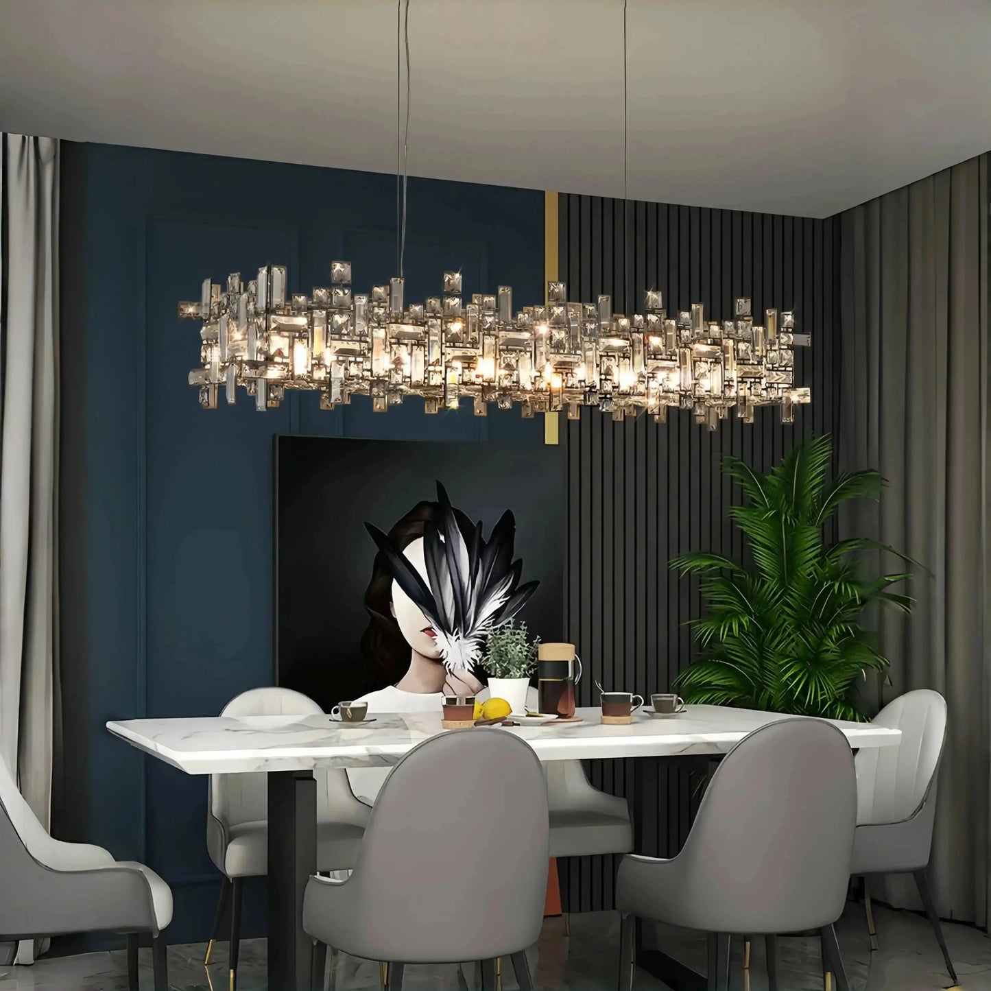 Art Irregular Block Collection Crystal Pendant Chandelier Suit for Living/Dining Room