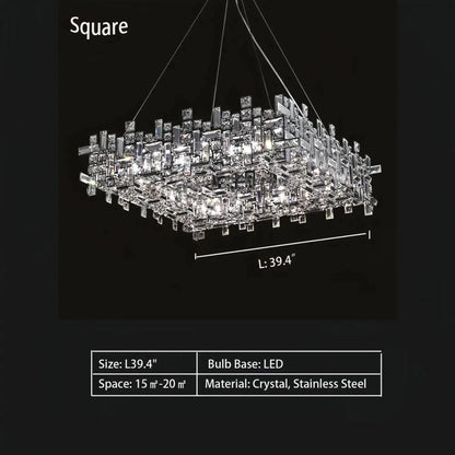 Art Irregular Block Collection Crystal Pendant Chandelier Suit for Living/Dining Room