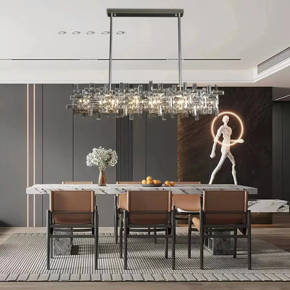 Art Irregular Block Collection Crystal Pendant Chandelier Suit for Living/Dining Room