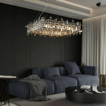 Art Irregular Block Collection Crystal Pendant Chandelier Suit for Living/Dining Room