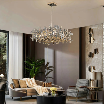 Art Irregular Block Collection Crystal Pendant Chandelier Suit for Living/Dining Room