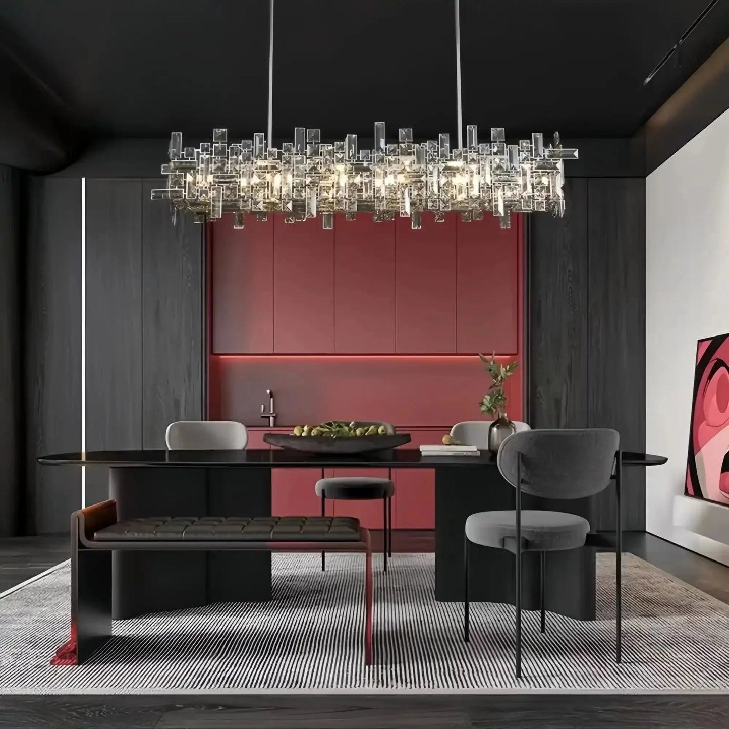 Art Irregular Block Collection Crystal Pendant Chandelier Suit for Living/Dining Room