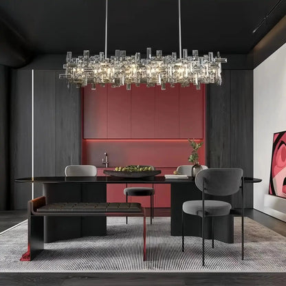 Art Irregular Block Collection Crystal Pendant Chandelier Suit for Living/Dining Room