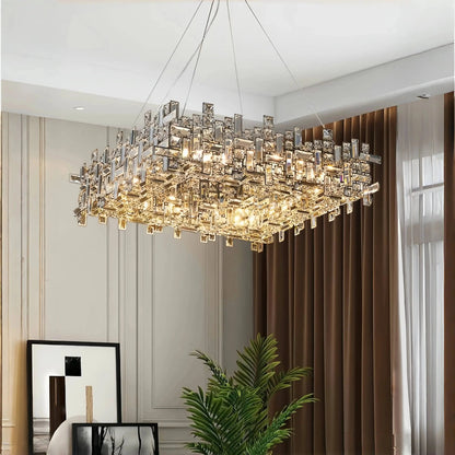 Art Irregular Block Collection Crystal Pendant Chandelier Suit for Living/Dining Room