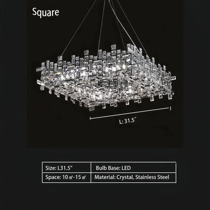 Art Irregular Block Collection Crystal Pendant Chandelier Suit for Living/Dining Room