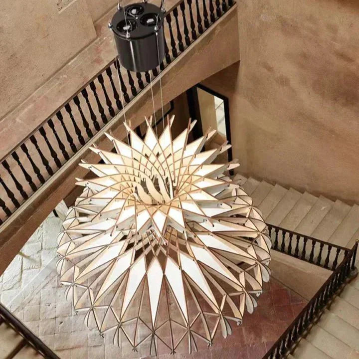 Art Oriental Tone Hand-made Wood Dome Pendant Chandelier for Living/Dining Room