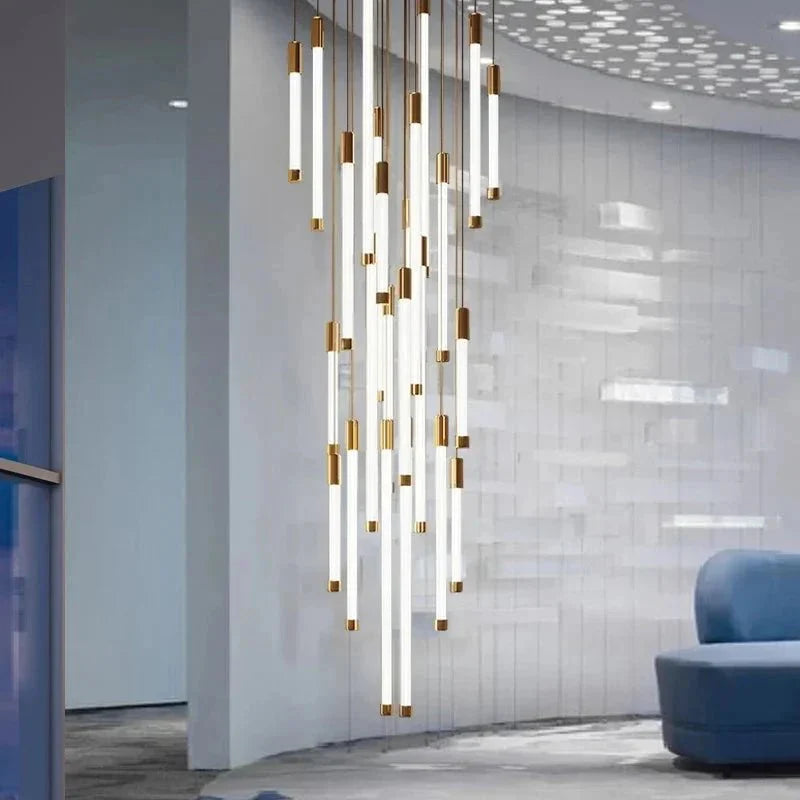 Atia Modern Long Chandelier For Staircase Black/Gold/Silver