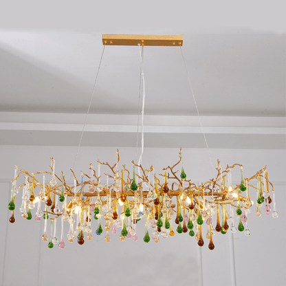 Avis Colorful Crystal Linear Branch Chandelier For Living Room