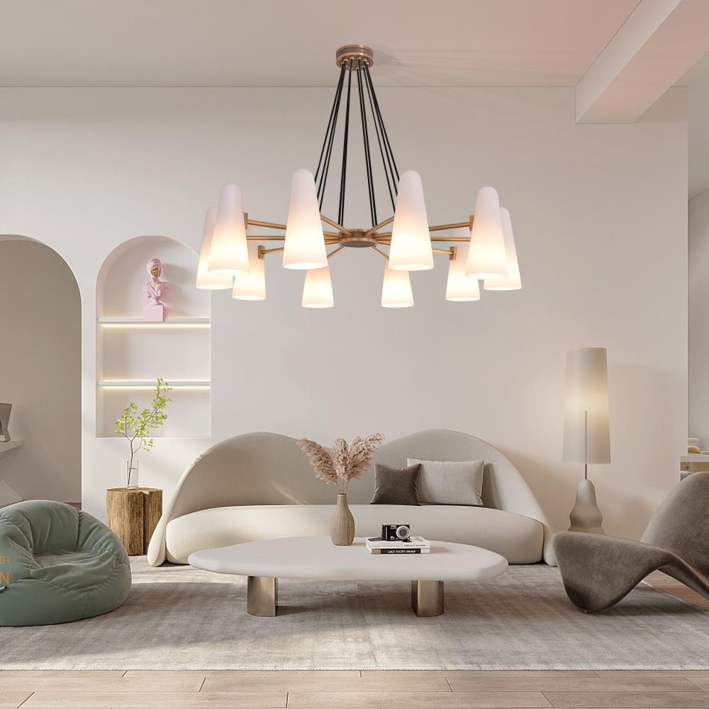 White Ceramics Round Chandelier 44", 10-lights