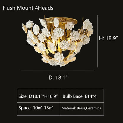 Brass and Ceramic Flower Art Chandelier Post Modern Light Luxury Style for Living and Dining Areas