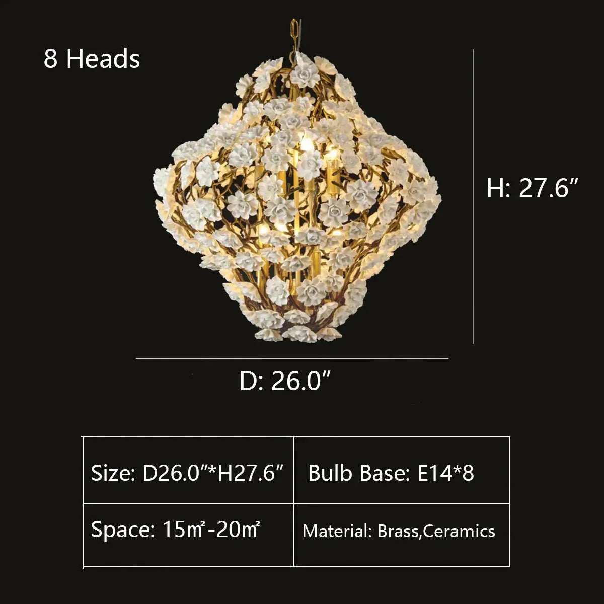 Brass and Ceramic Flower Art Chandelier Post Modern Light Luxury Style for Living and Dining Areas