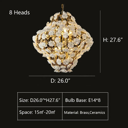 Brass and Ceramic Flower Art Chandelier Post Modern Light Luxury Style for Living and Dining Areas