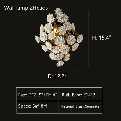 Brass and Ceramic Flower Art Chandelier Post Modern Light Luxury Style for Living and Dining Areas