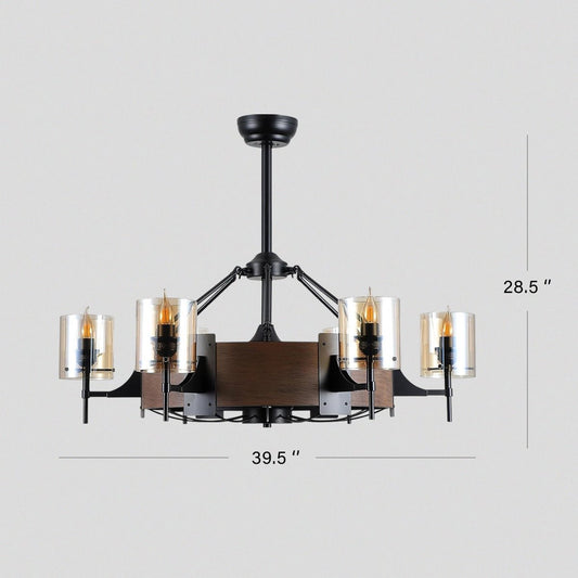 Caged Ceiling Fan with Lights Black Vintage Rustic Farmhouse Chandelier 38.5"