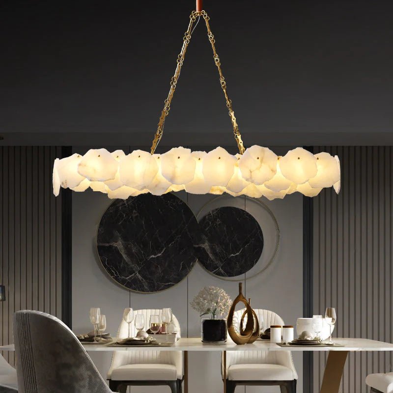 Carlos Alabaster Modern Snowflake Linear Chandelier with Chain