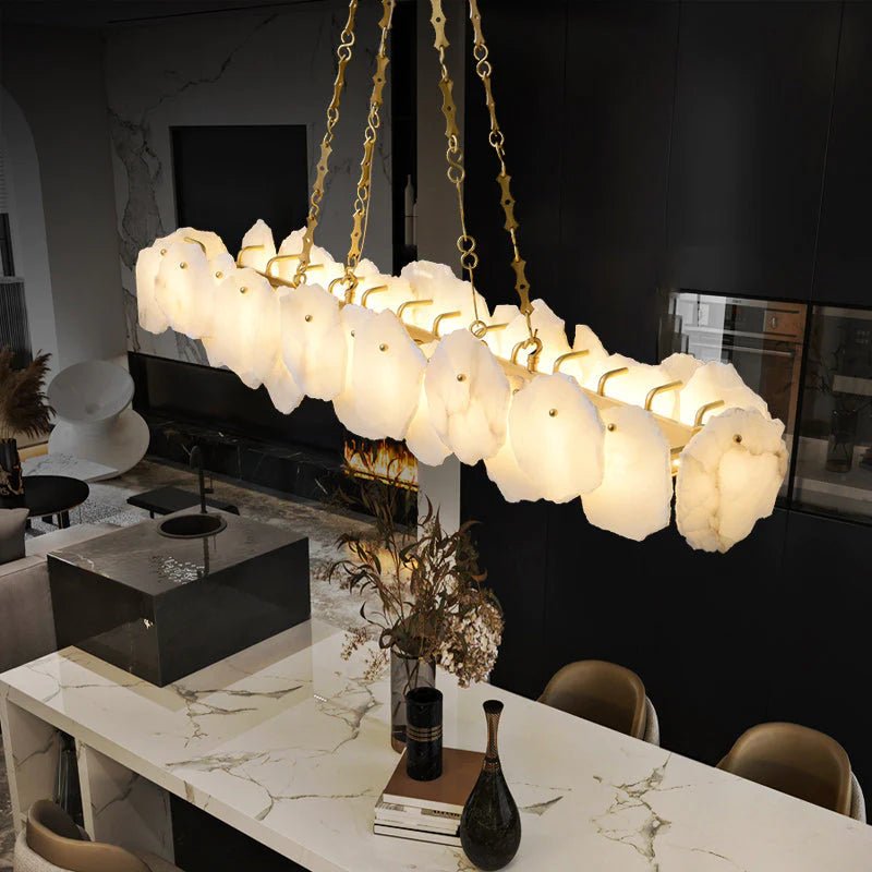 Carlos Alabaster Modern Snowflake Linear Chandelier with Chain