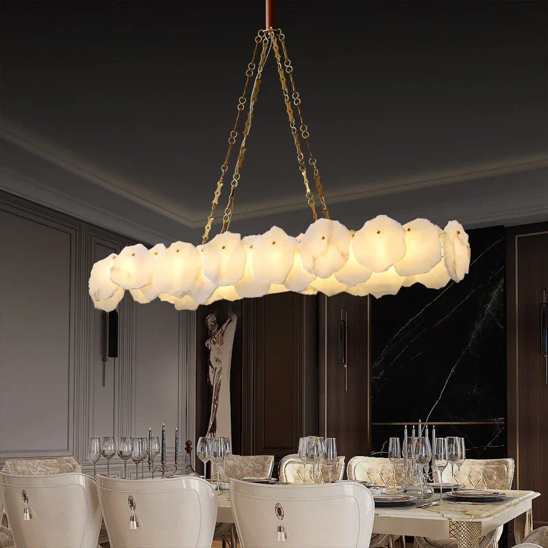 Carlos Alabaster Modern Snowflake Linear Chandelier with Chain