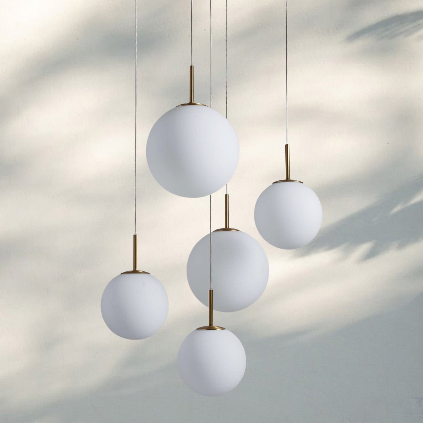 Casen Modern Round Chandelier - Hand-Blown Crackle Glass & Satin Brass LED Pendant Light