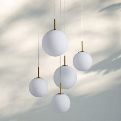 Casen Modern Round Chandelier - Hand-Blown Crackle Glass & Satin Brass LED Pendant Light