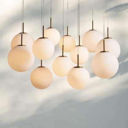 Casen Modern Round Chandelier - Hand-Blown Crackle Glass & Satin Brass LED Pendant Light