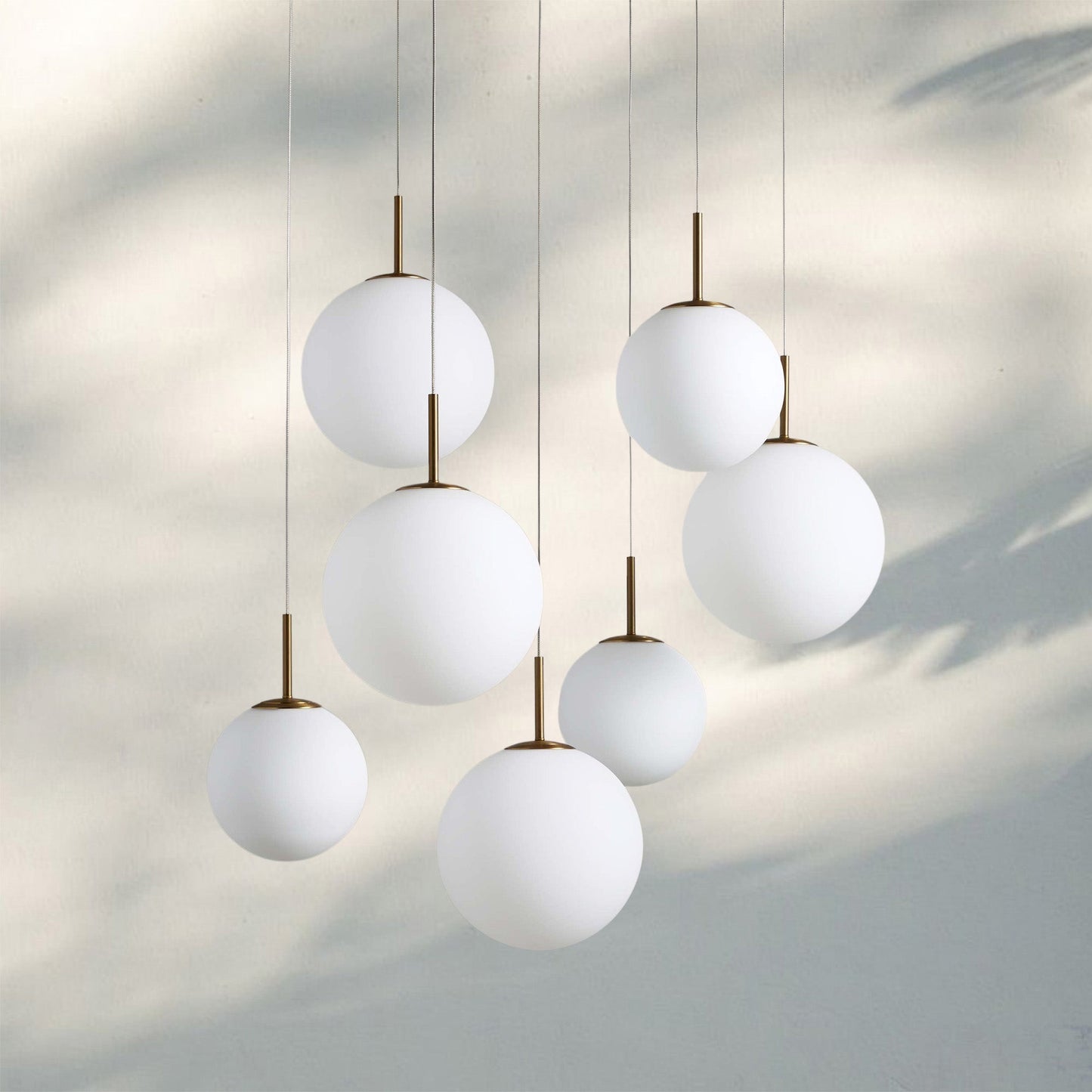 Casen Modern Round Chandelier - Hand-Blown Crackle Glass & Satin Brass LED Pendant Light