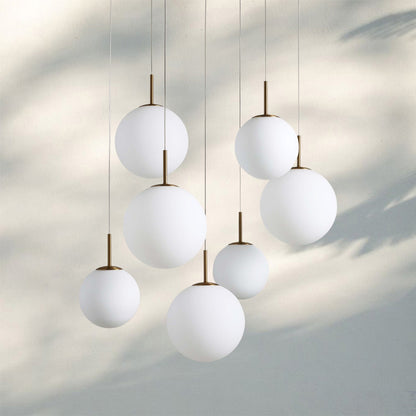 Casen Modern Round Chandelier - Hand-Blown Crackle Glass & Satin Brass LED Pendant Light