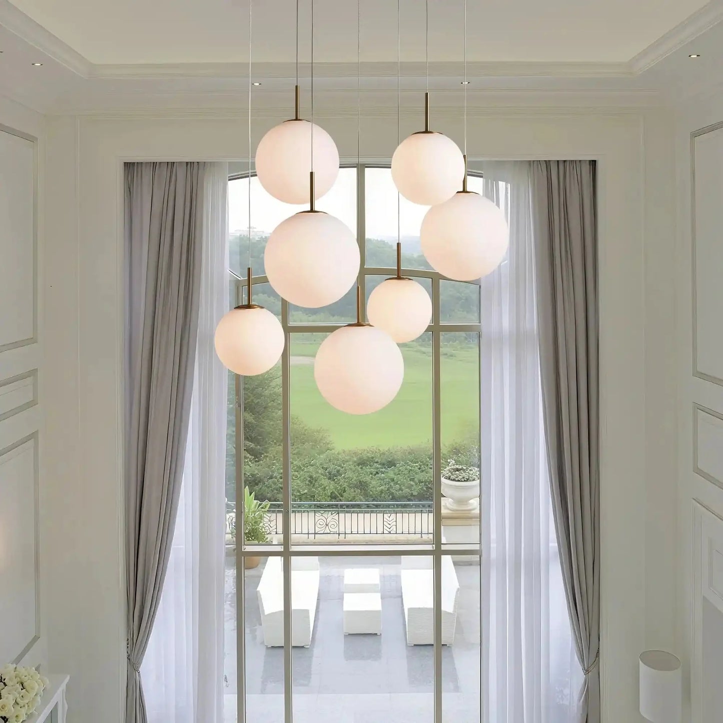 Casen Modern Round Chandelier - Hand-Blown Crackle Glass & Satin Brass LED Pendant Light