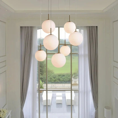 Casen Modern Round Chandelier - Hand-Blown Crackle Glass & Satin Brass LED Pendant Light