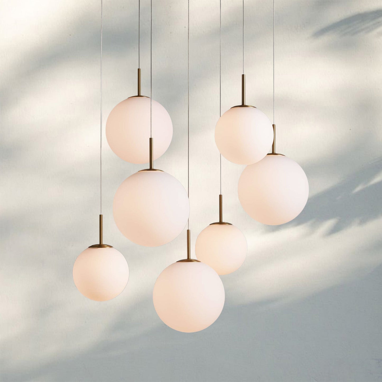 Casen Modern Round Chandelier - Hand-Blown Crackle Glass & Satin Brass LED Pendant Light