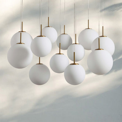 Casen Modern Round Chandelier - Hand-Blown Crackle Glass & Satin Brass LED Pendant Light