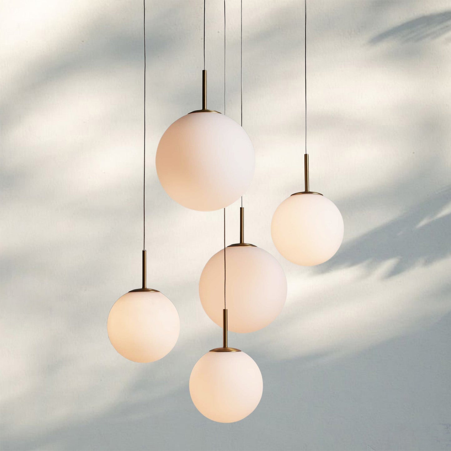 Casen Modern Round Chandelier - Hand-Blown Crackle Glass & Satin Brass LED Pendant Light