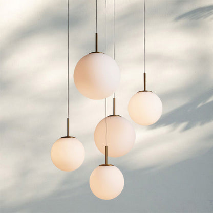 Casen Modern Round Chandelier - Hand-Blown Crackle Glass & Satin Brass LED Pendant Light