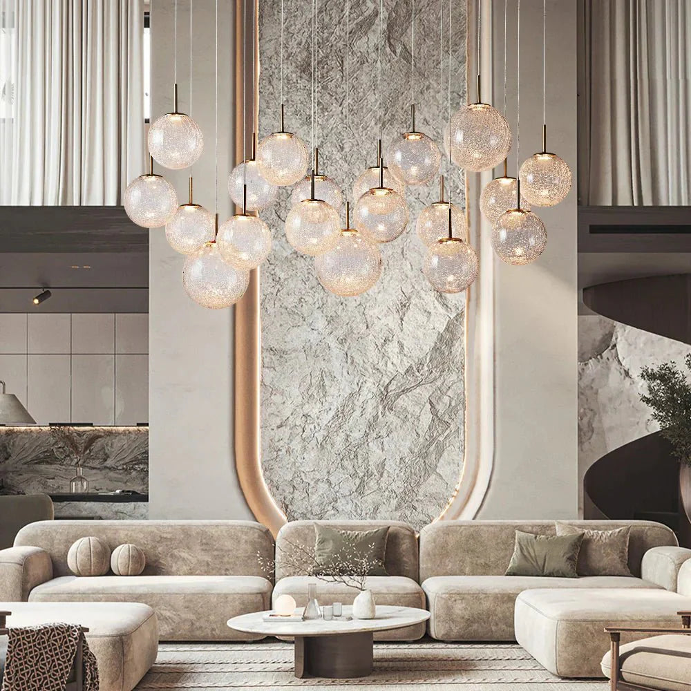 Casens Modern Linear Chandelier - Hand-Blown Glass Globe Pendant Light for Dining Table & Kitchen Island