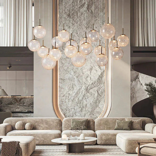 Casens Modern Linear Chandelier - Hand-Blown Glass Globe Pendant Light for Dining Table & Kitchen Island