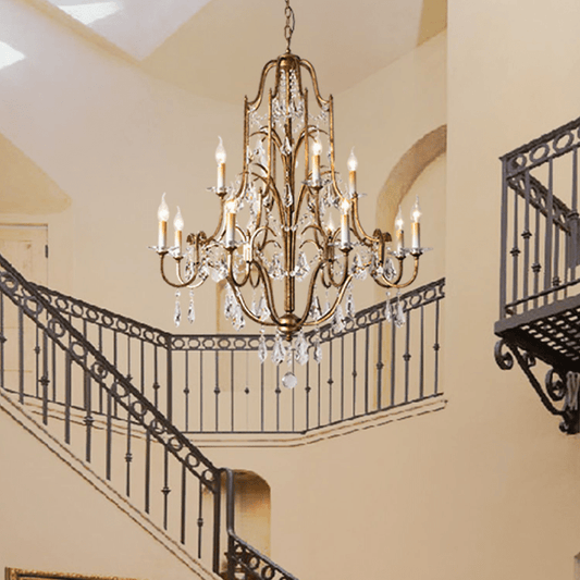 Caspian Vintage Candle Art Brass Chandelier For Living Room