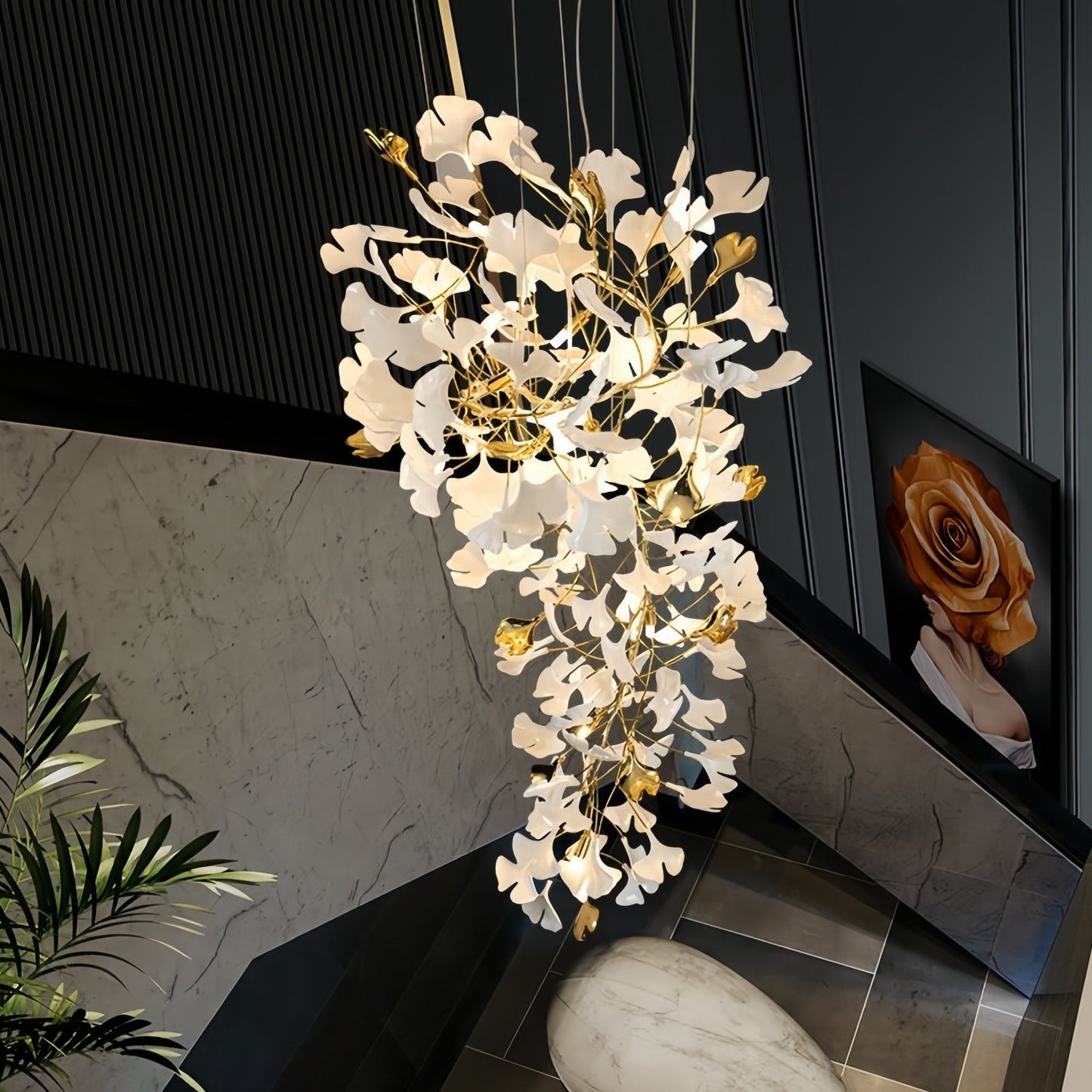 Ceramic Ginkgo Cascading A Branch Chandelier