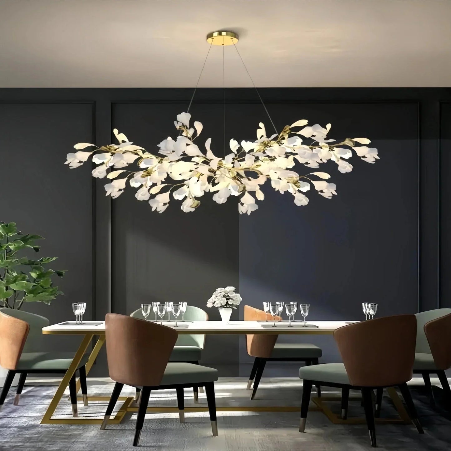 Ceramic Ginkgo Linear Branch Chandelier