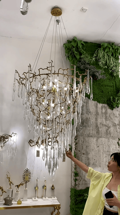 Chic Modern French Branch Copper Crystal Chandelier for Living Room Foyer and Dining Room Lighting