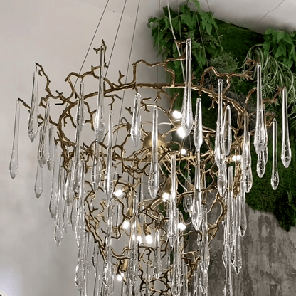 Chic Modern French Branch Copper Crystal Chandelier for Living Room Foyer and Dining Room Lighting