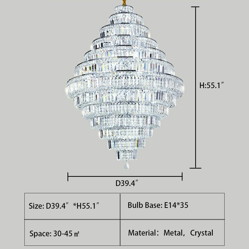 Chrome/ Silver/ Gold Extra Large Chandelier For Foyer Living Room Staircase Crystal Ceiling Lighting Fixture