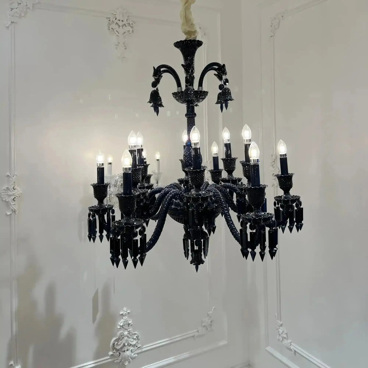 Classic Black Candle Style Chandelier Crystal Ceiling Pendant Lighting Fixture For Living/ Bedroom