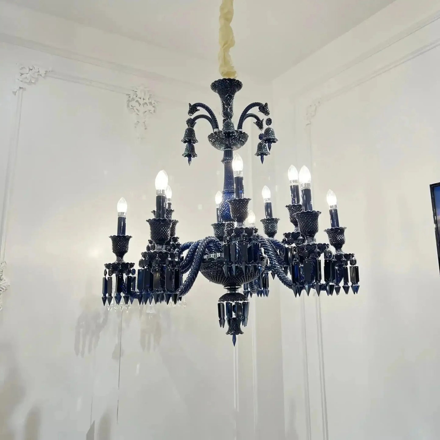 Classic Black Candle Style Chandelier Crystal Ceiling Pendant Lighting Fixture For Living/ Bedroom