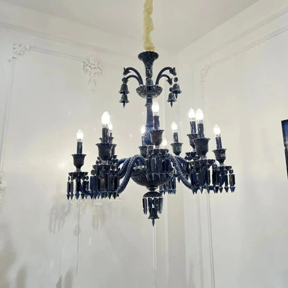 Classic Black Candle Style Chandelier Crystal Ceiling Pendant Lighting Fixture For Living/ Bedroom